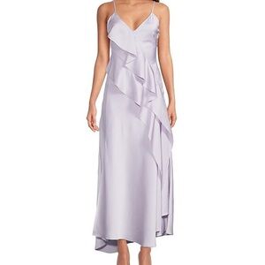 Gianni Bini Quinn Ruffle Draped V-Neck Sleeveless Satin Dress Women’s